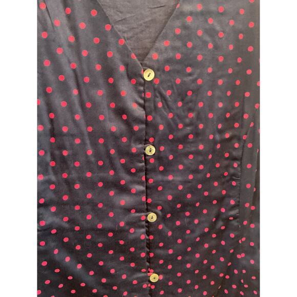 J. Peterman Womens Button Front Midi Dress Size 14 Navy Blue Polka Dot Classic - Picture 5 of 9